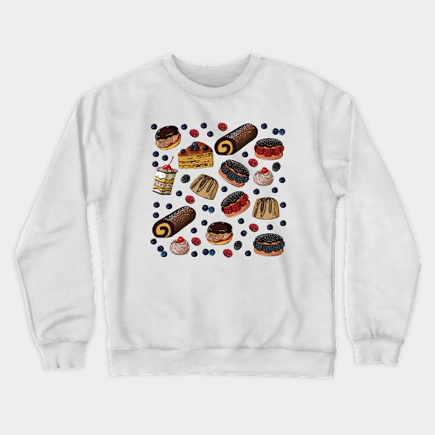 Seamless Pattern Sweet Cakes Crewneck Sweatshirt by Mako Design 